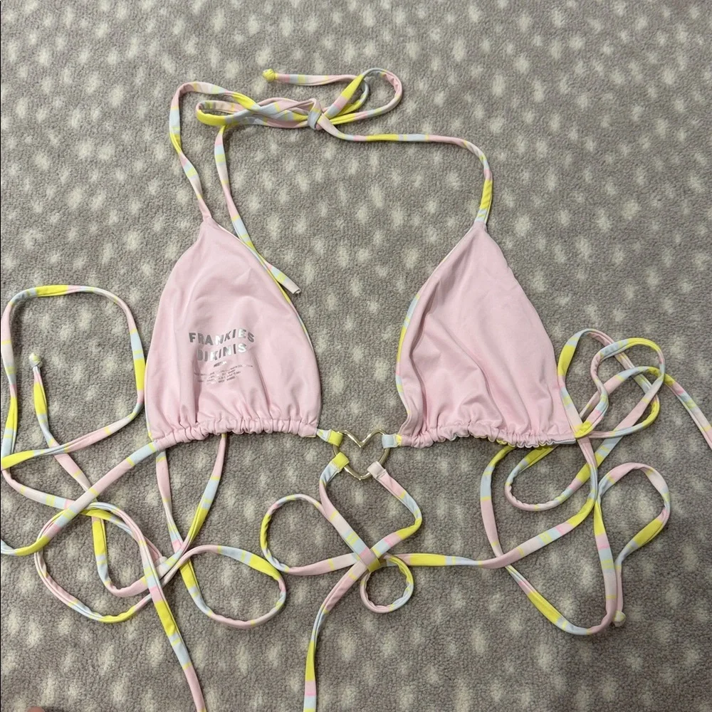 Frankie's Bikinis Tatum Triangle String Top in Summer Stripe - Picture 4 of 6